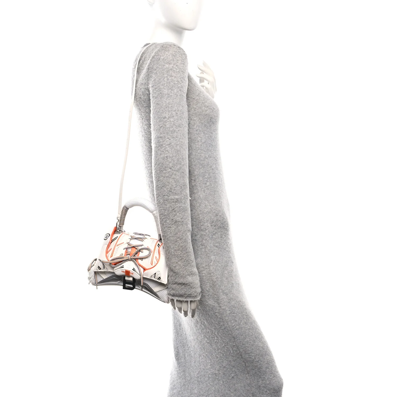 Faux Calfskin Fabric Glow In The Dark Small Sneakerhead Top Handle Bag White Orange - Image 2
