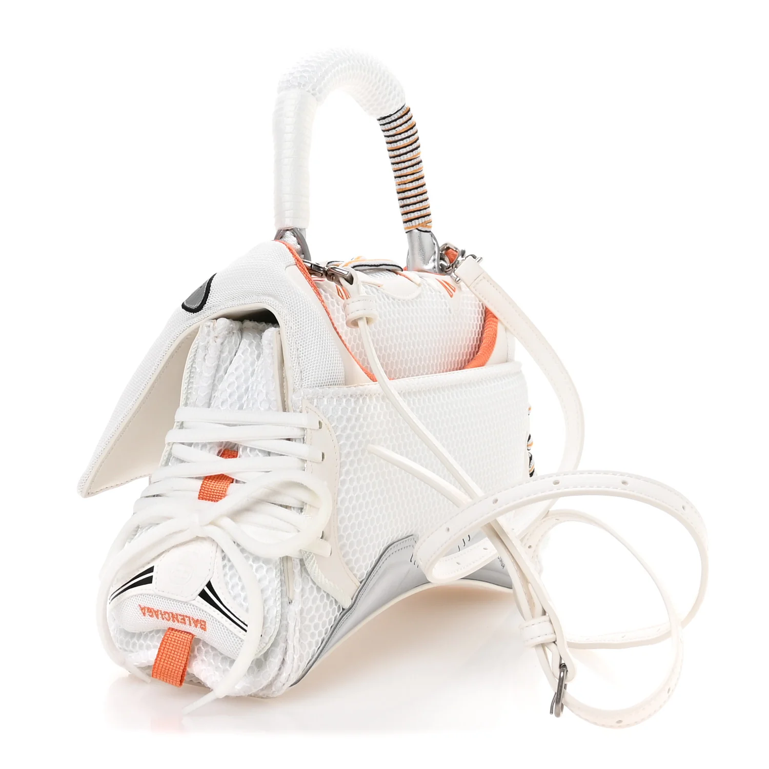 Faux Calfskin Fabric Glow In The Dark Small Sneakerhead Top Handle Bag White Orange - Image 3