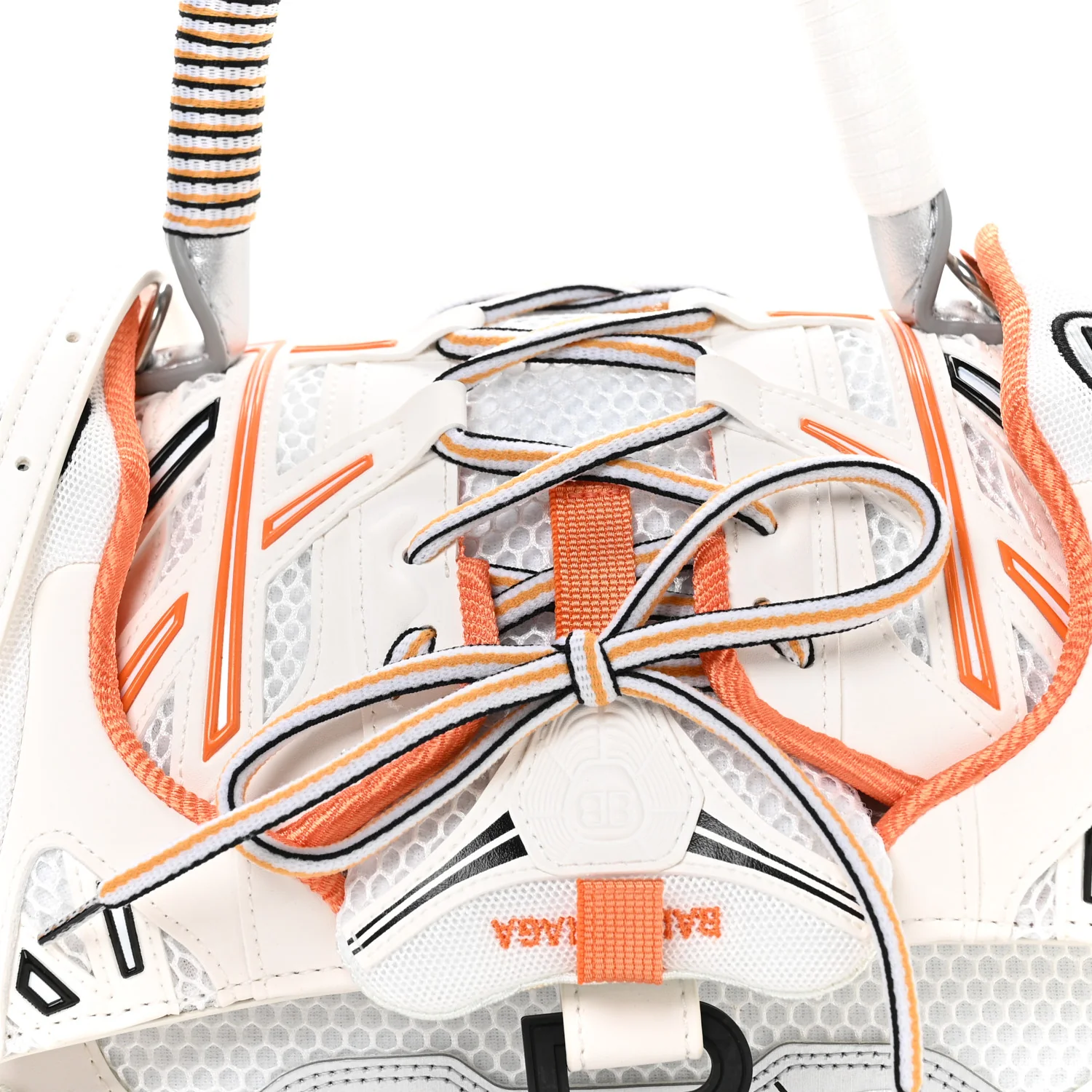 Faux Calfskin Fabric Glow In The Dark Small Sneakerhead Top Handle Bag White Orange - Image 8