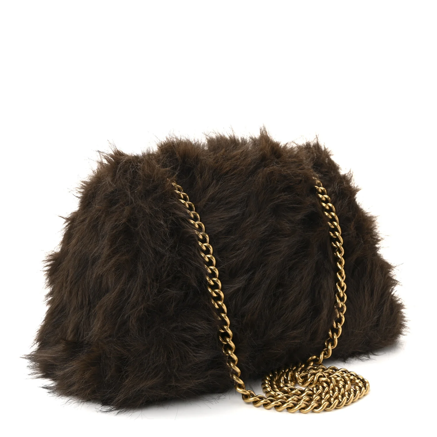 Faux Fur Medium Crush Chain Bag Brown - Image 3