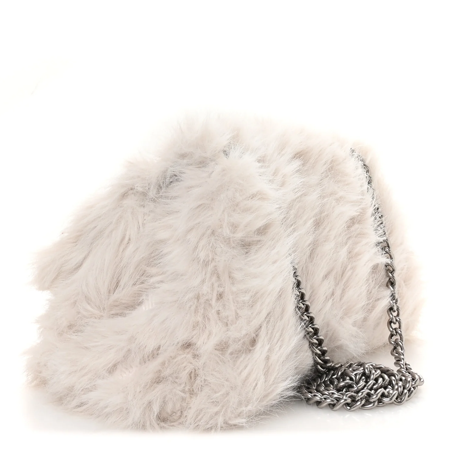 Faux Fur Medium Crush Chain Bag White - Image 4