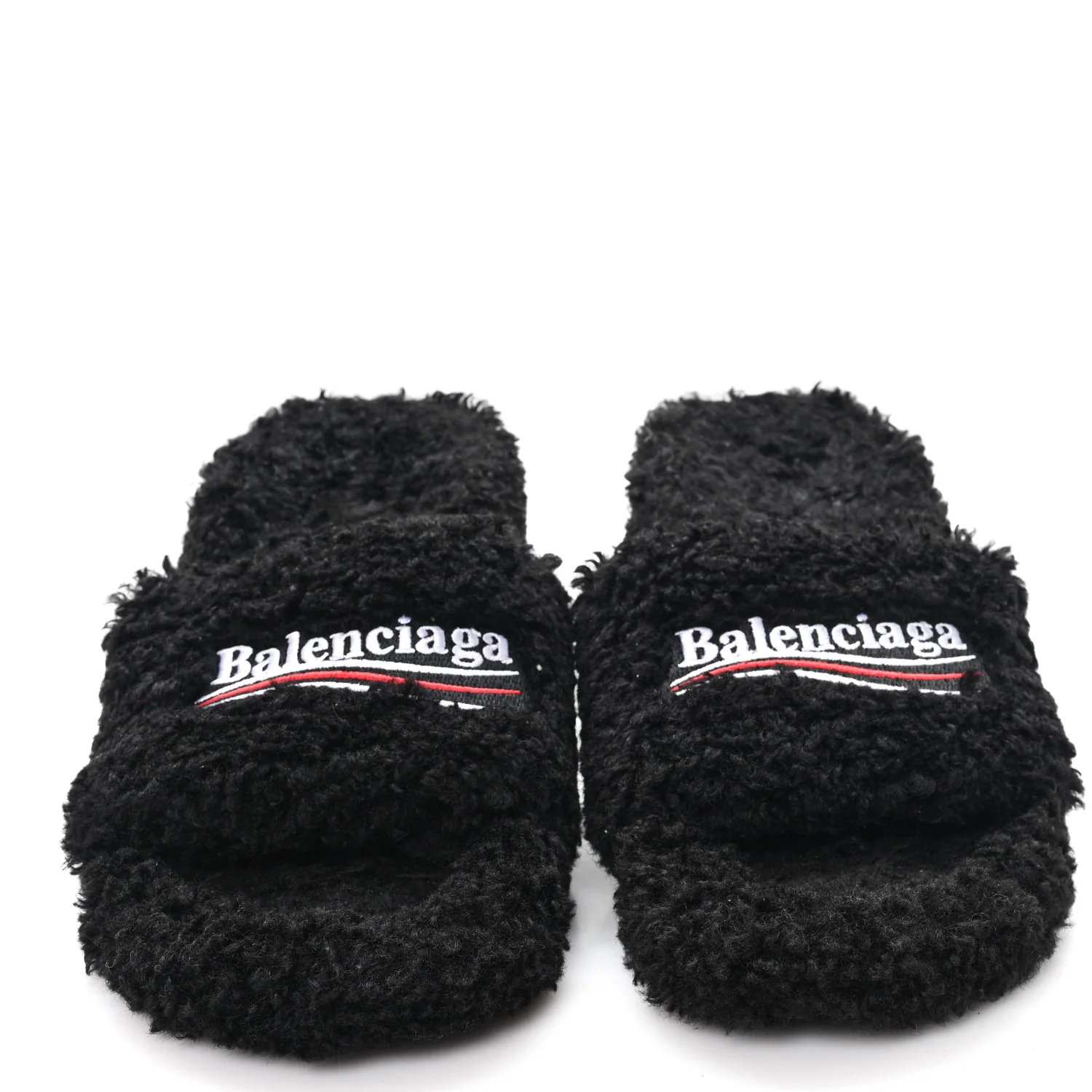 Faux Shearling Political Campaign Logo 80mm Sandals 39 Black - Image 3