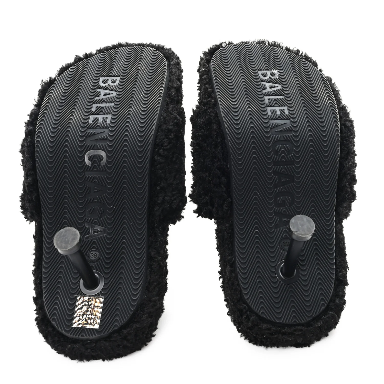 Faux Shearling Political Campaign Logo 80mm Sandals 39 Black - Image 6
