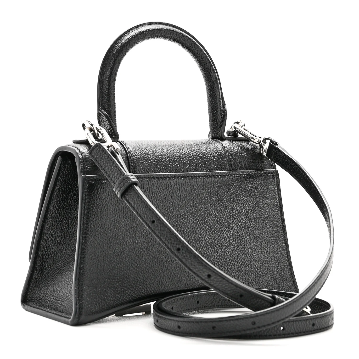 Grained Calfskin Hourglass Top Handle Bag XS Black - Image 3