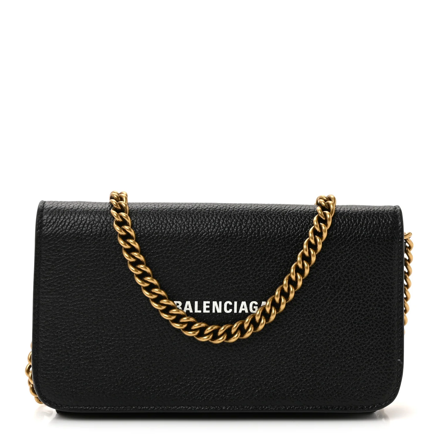 Grained Calfskin Logo Cash Phone Holder Wallet On Chain Black