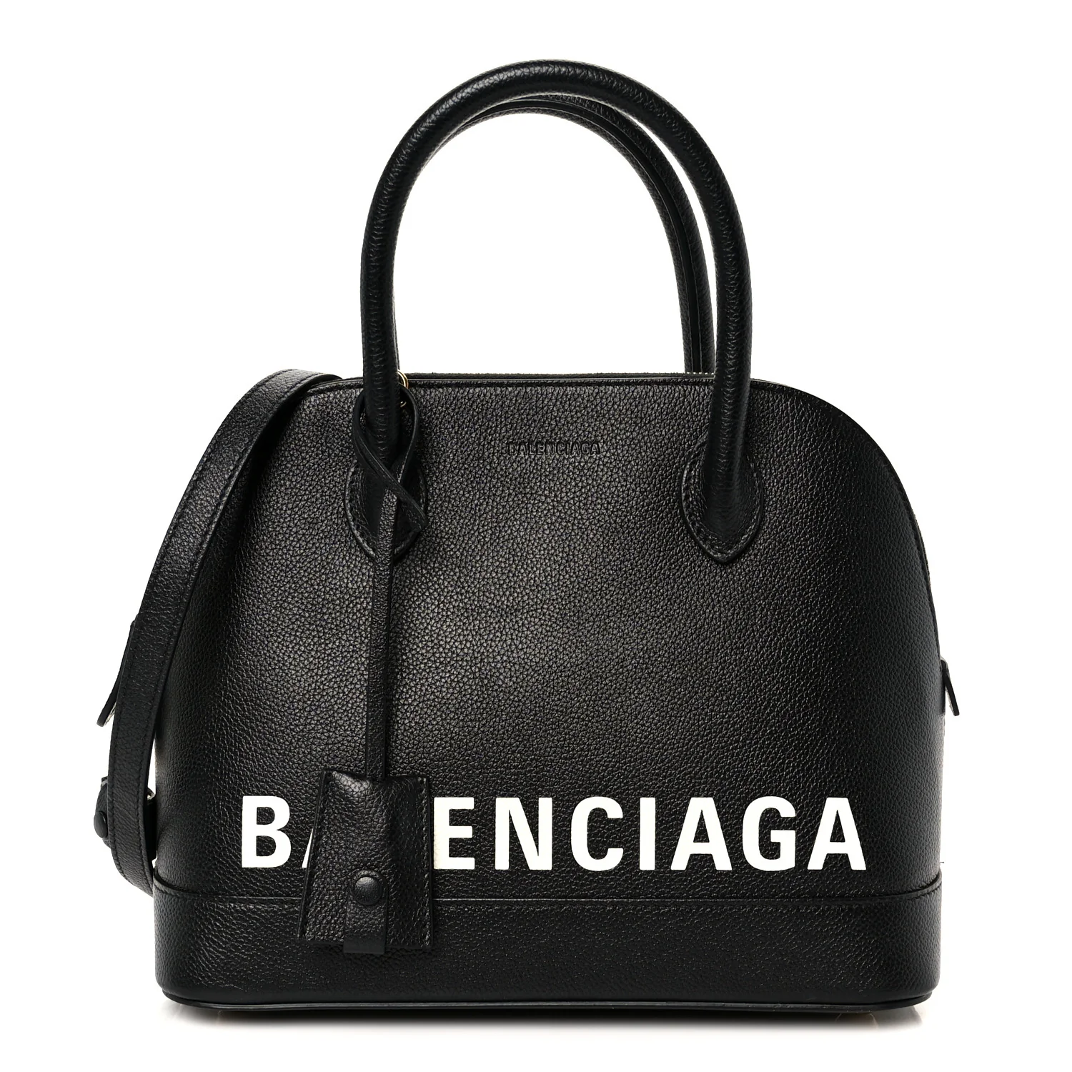 Grained Calfskin Logo S Ville Top Handle Bag Black White