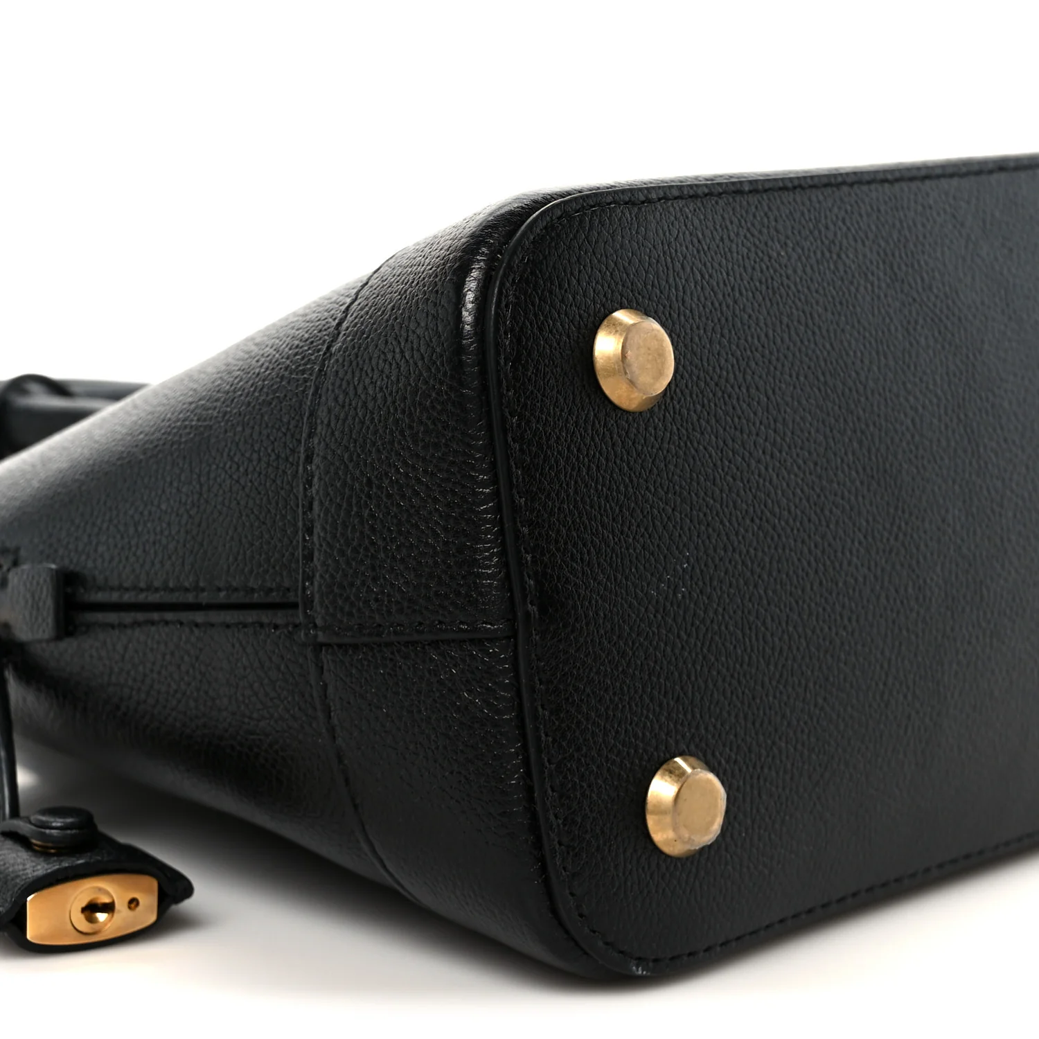 Grained Calfskin Logo S Ville Top Handle Bag Black White - Image 10