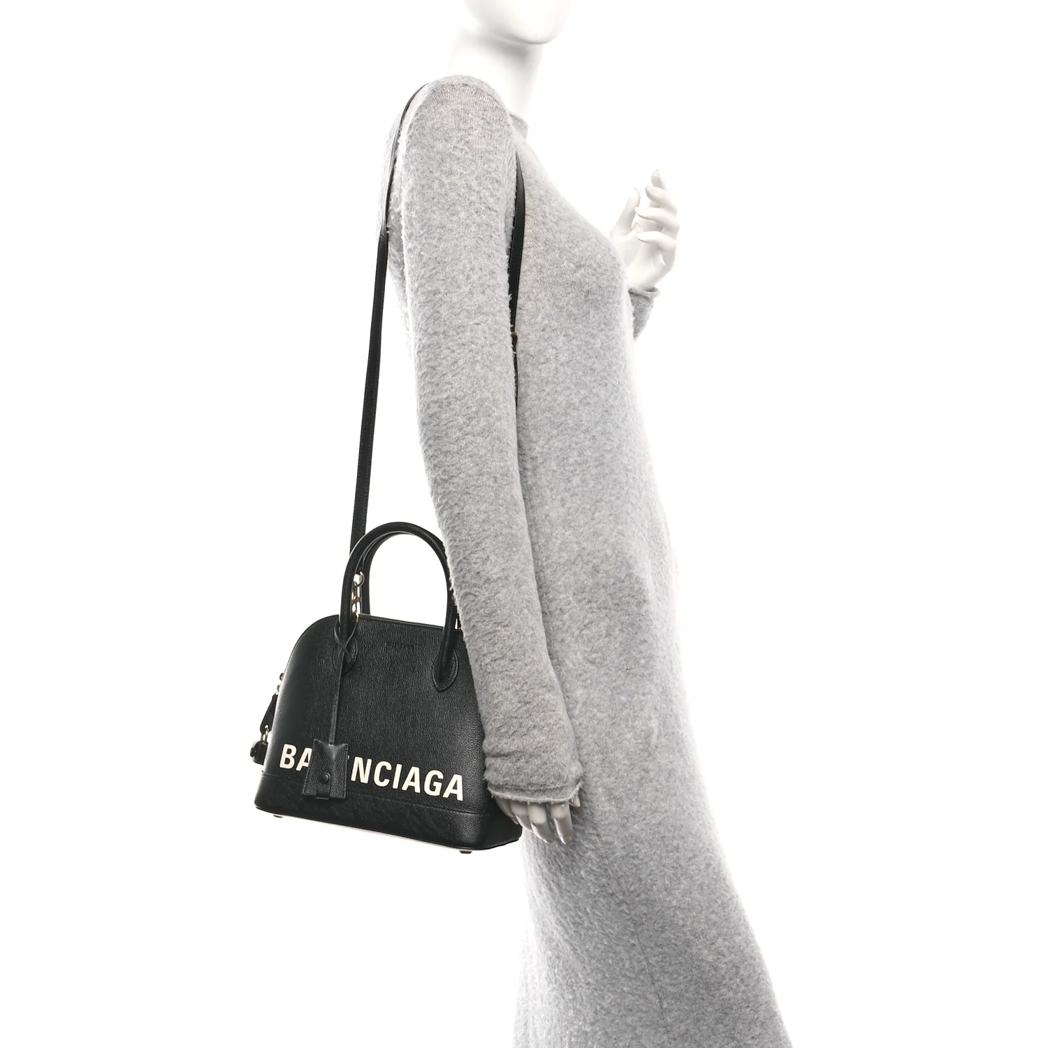 Grained Calfskin Logo S Ville Top Handle Bag Black White - Image 2