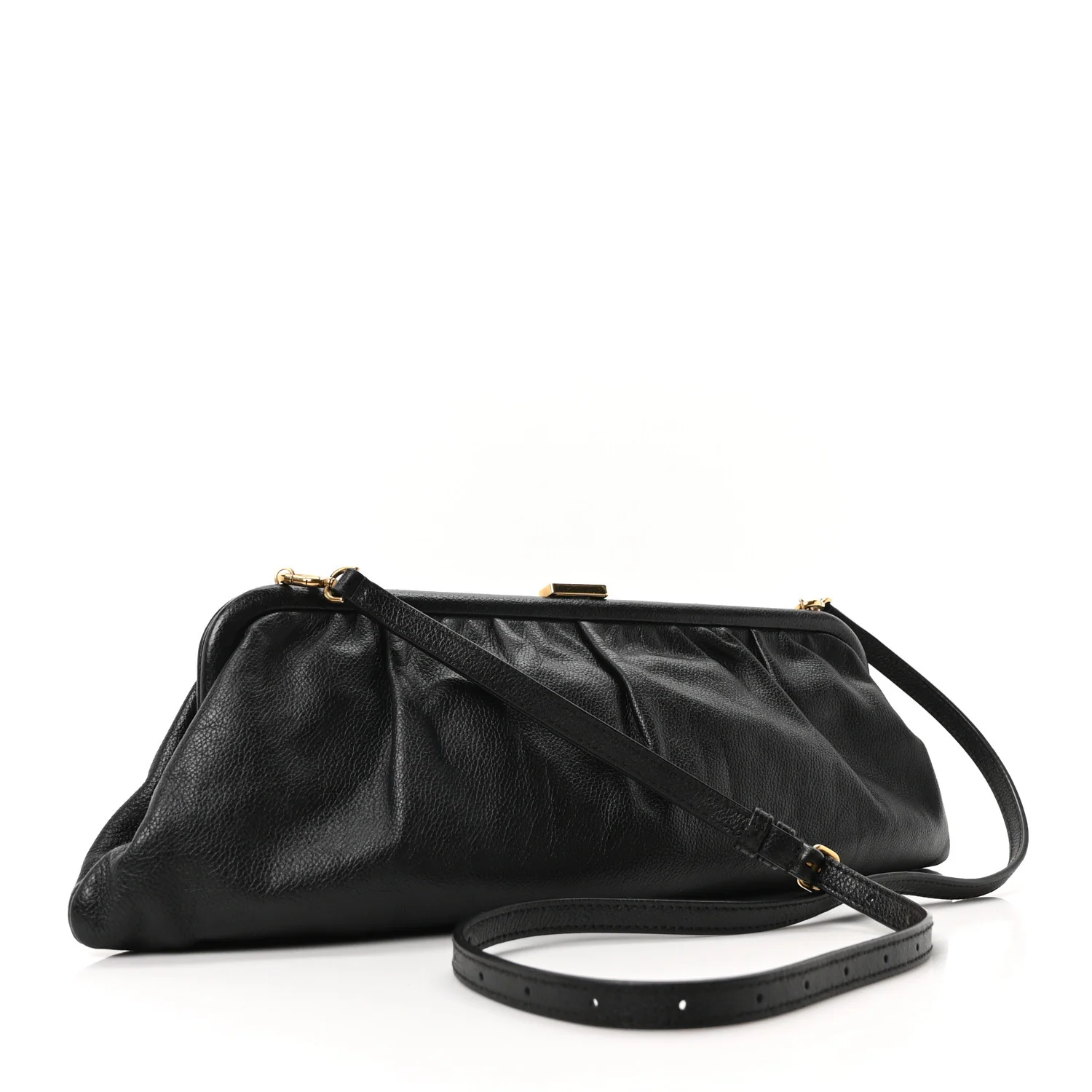 Grained Calfskin Logo XL Cloud Clutch Black - Image 3