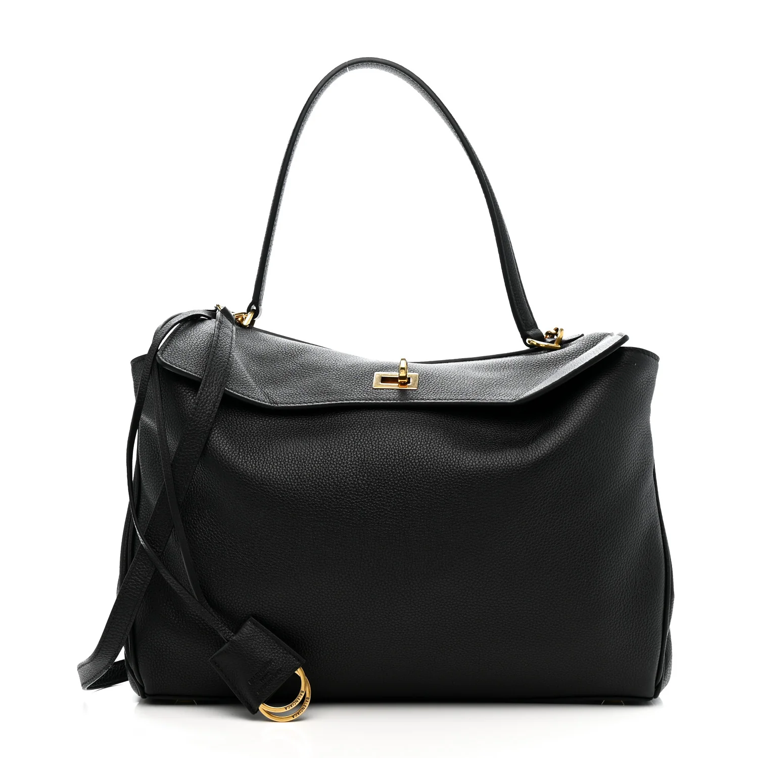 Grained Calfskin Medium Rodeo Top Handle Handbag Black