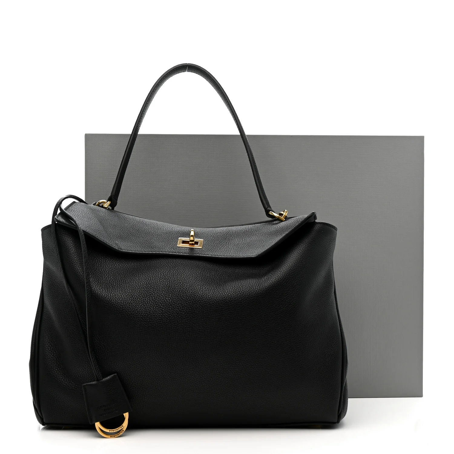 Grained Calfskin Medium Rodeo Top Handle Handbag Black - Image 12