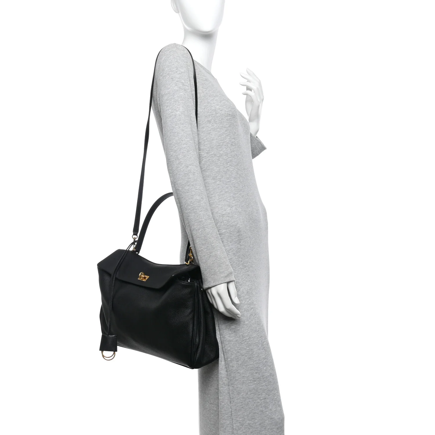 Grained Calfskin Medium Rodeo Top Handle Handbag Black - Image 2