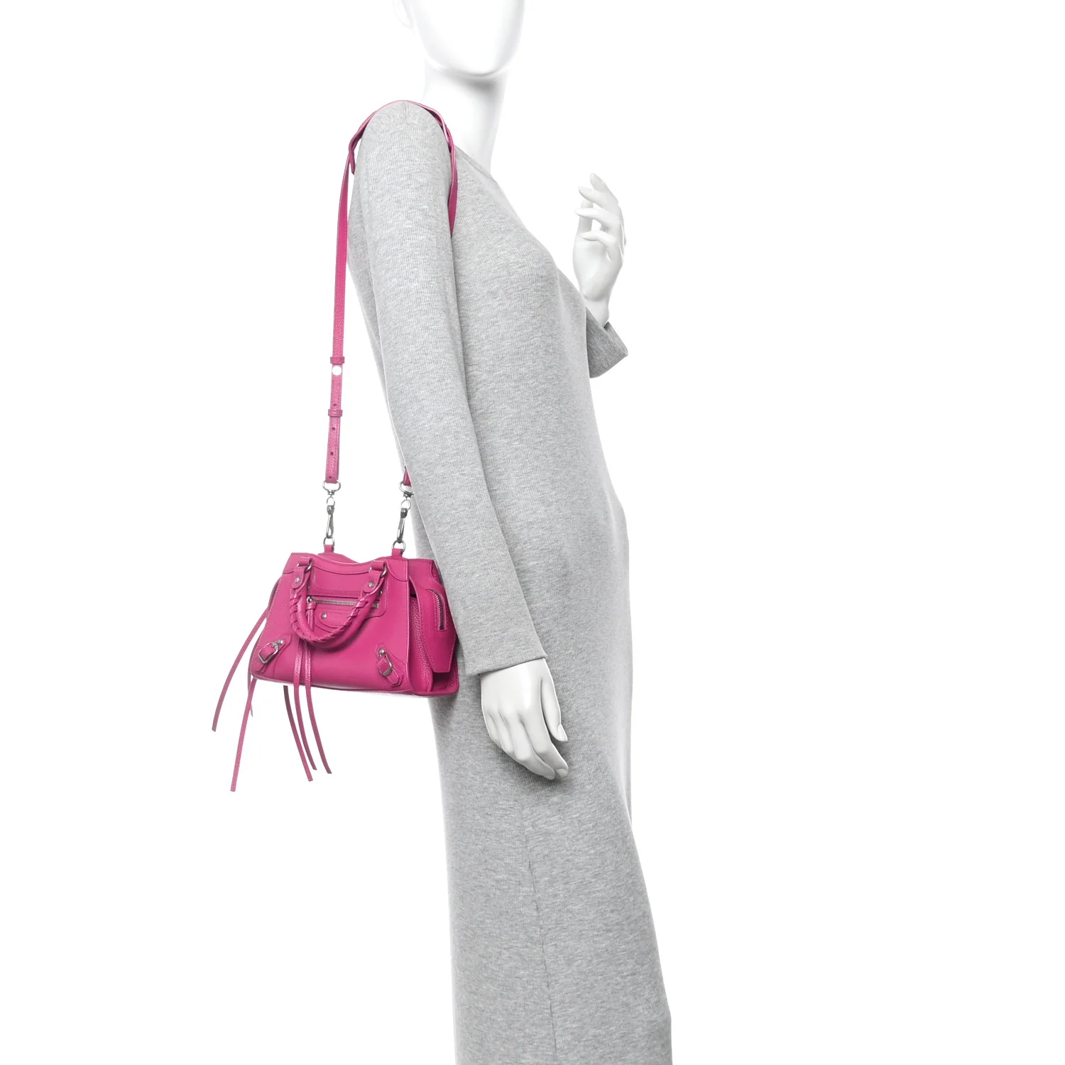 Grained Calfskin Neo Classic Silver Hardware Mini City Fuchsia - Image 3