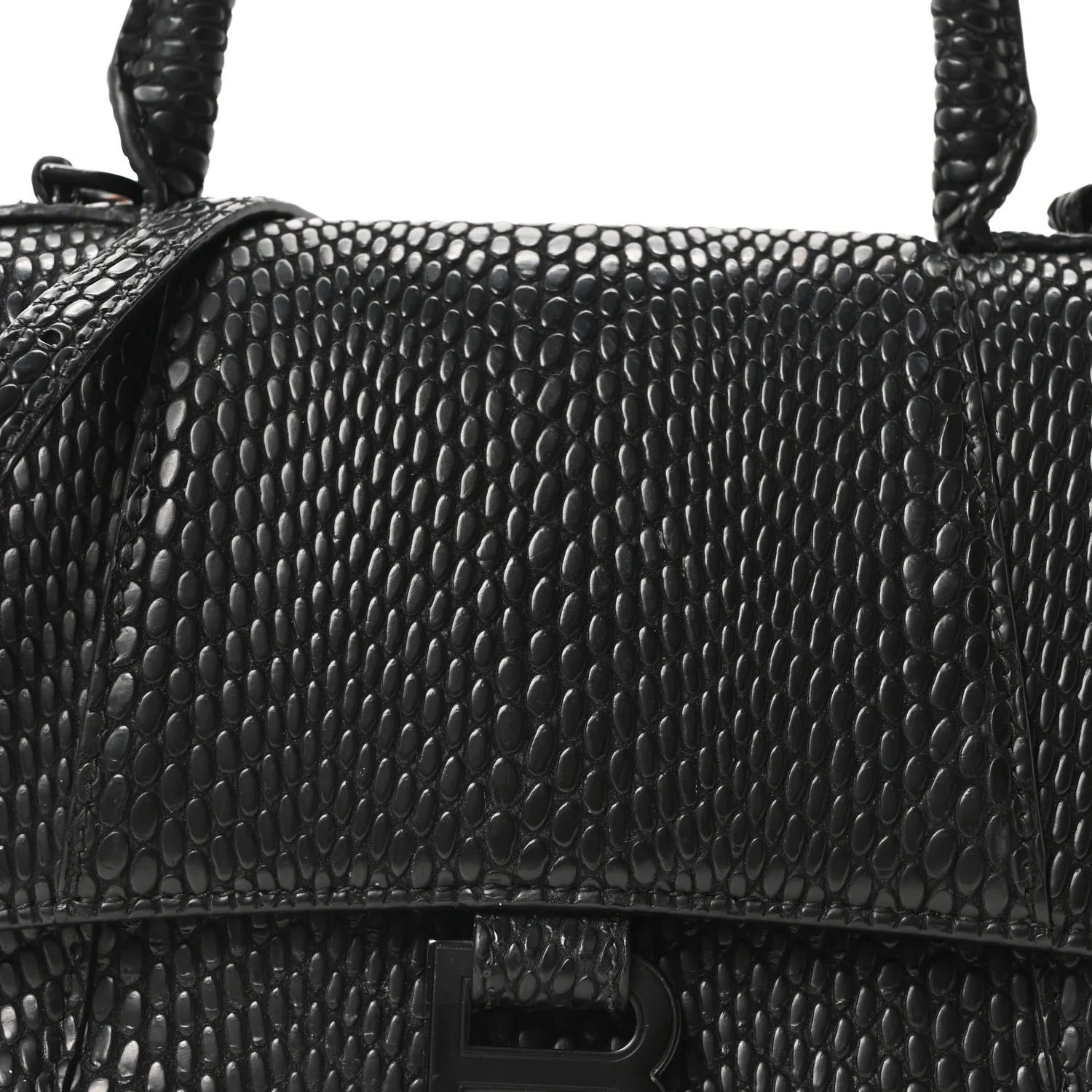 Matte Calfskin Snake Embossed Tonal B Small Hourglass Top Handle Bag Black - Image 14