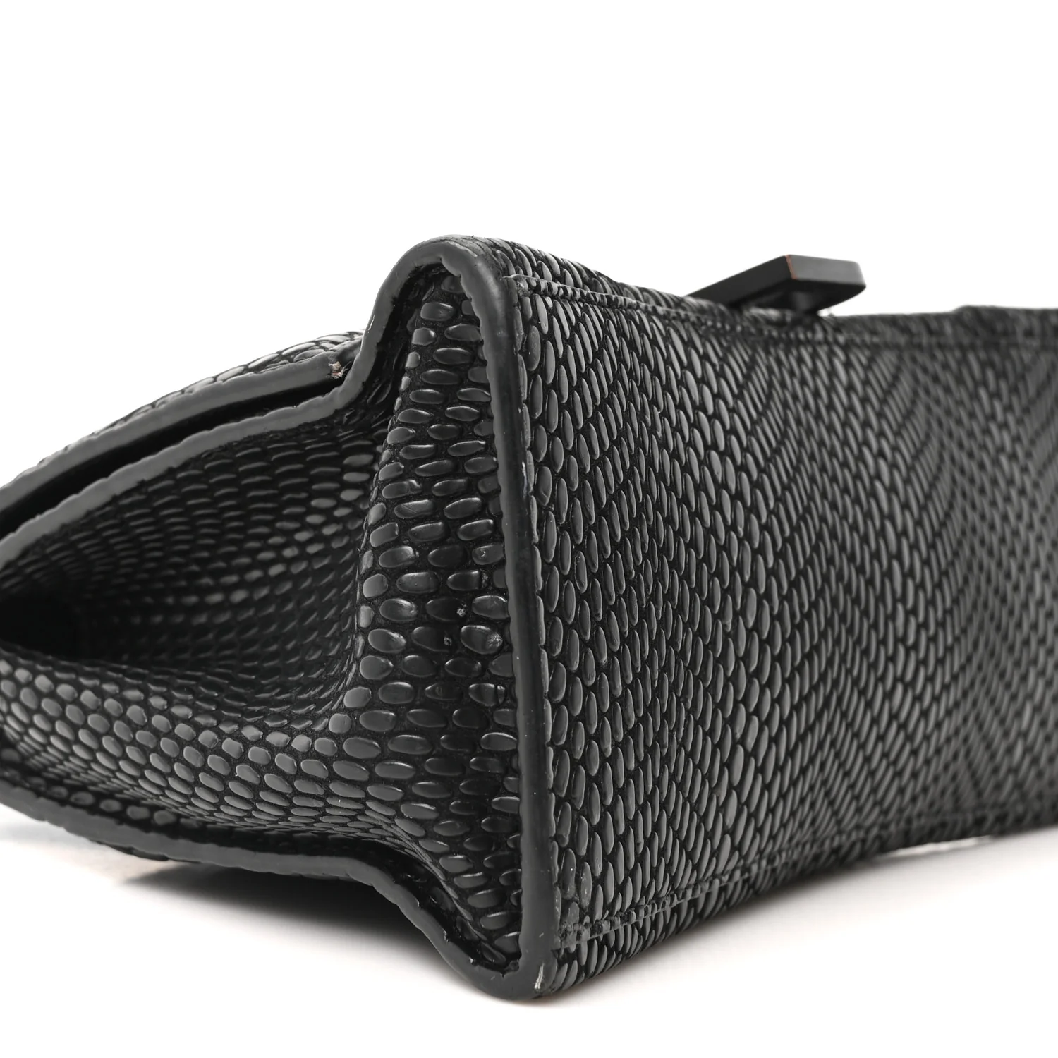 Matte Calfskin Snake Embossed Tonal B Small Hourglass Top Handle Bag Black - Image 17