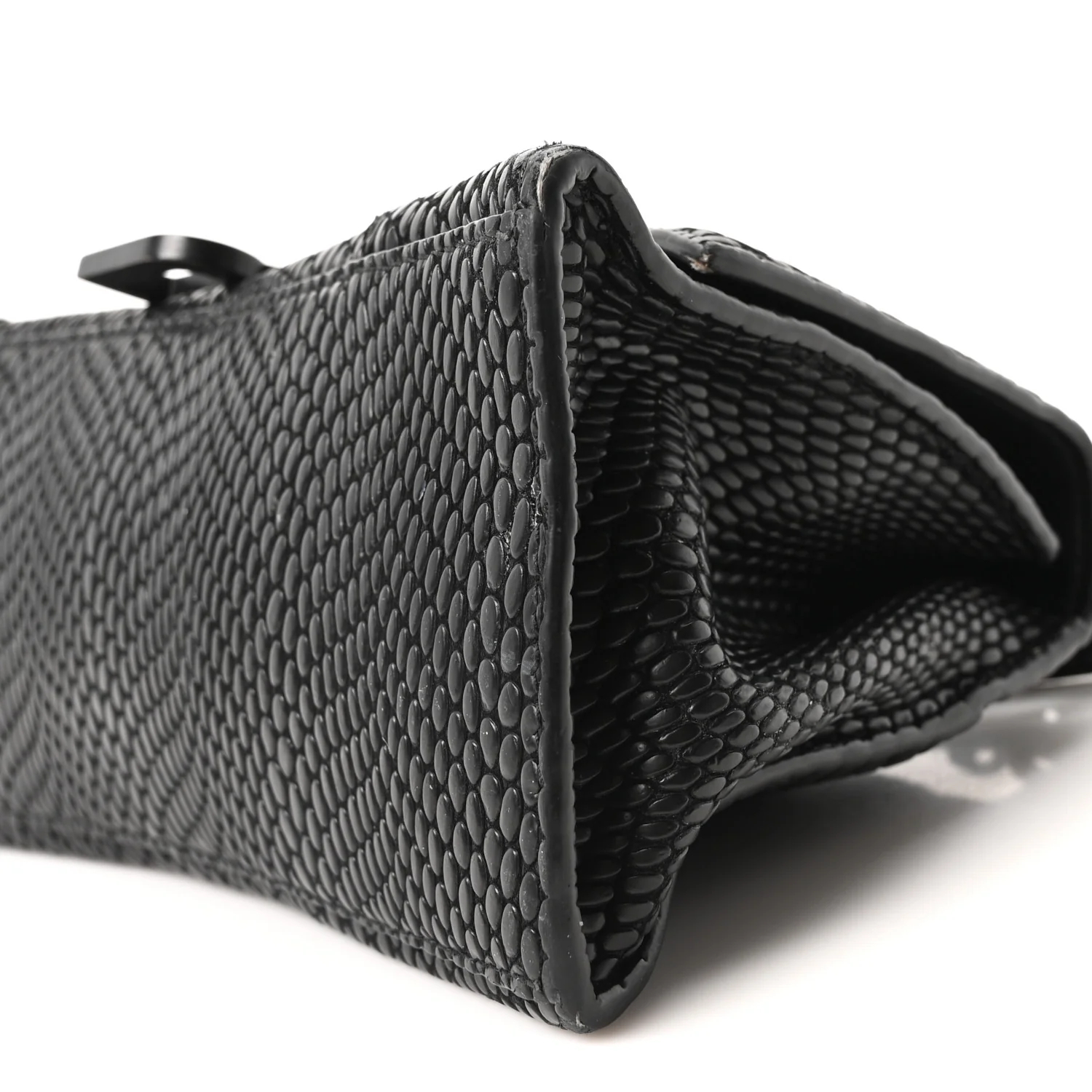 Matte Calfskin Snake Embossed Tonal B Small Hourglass Top Handle Bag Black - Image 18