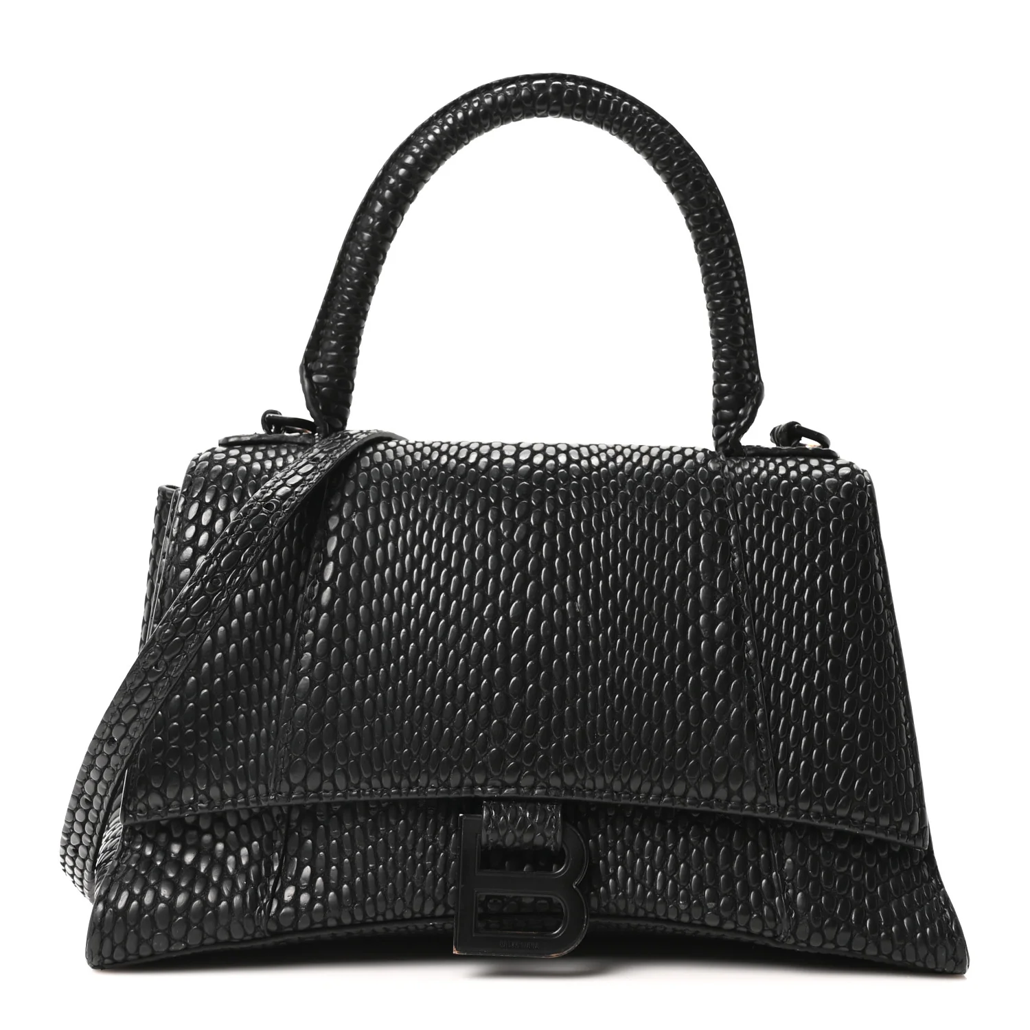 Matte Calfskin Snake Embossed Tonal B Small Hourglass Top Handle Bag Black - Image 2