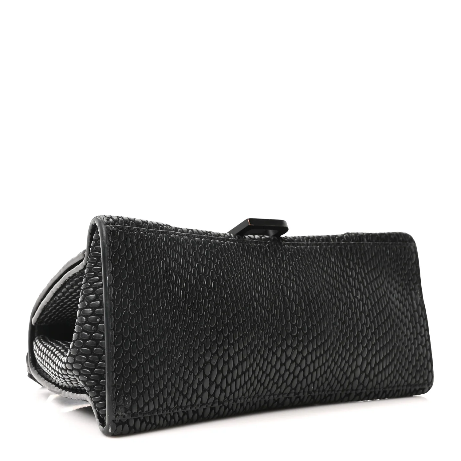 Matte Calfskin Snake Embossed Tonal B Small Hourglass Top Handle Bag Black - Image 7