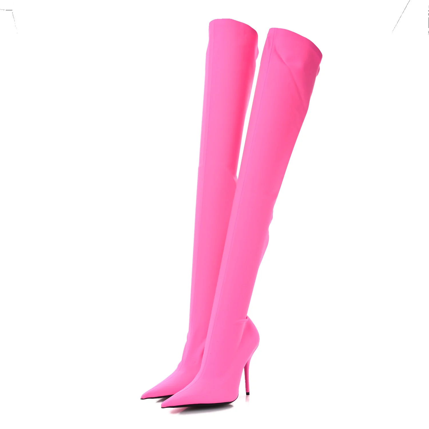 Matte Spandex Pointed Toe Knife 110mm Thigh High Boots 38 Fluo Pink - Image 4