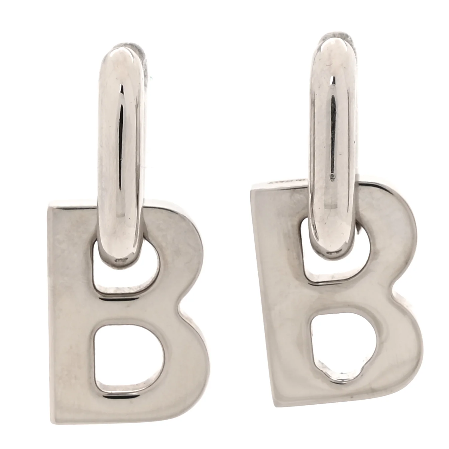 Metal B Chain Drop Earrings XS Silver