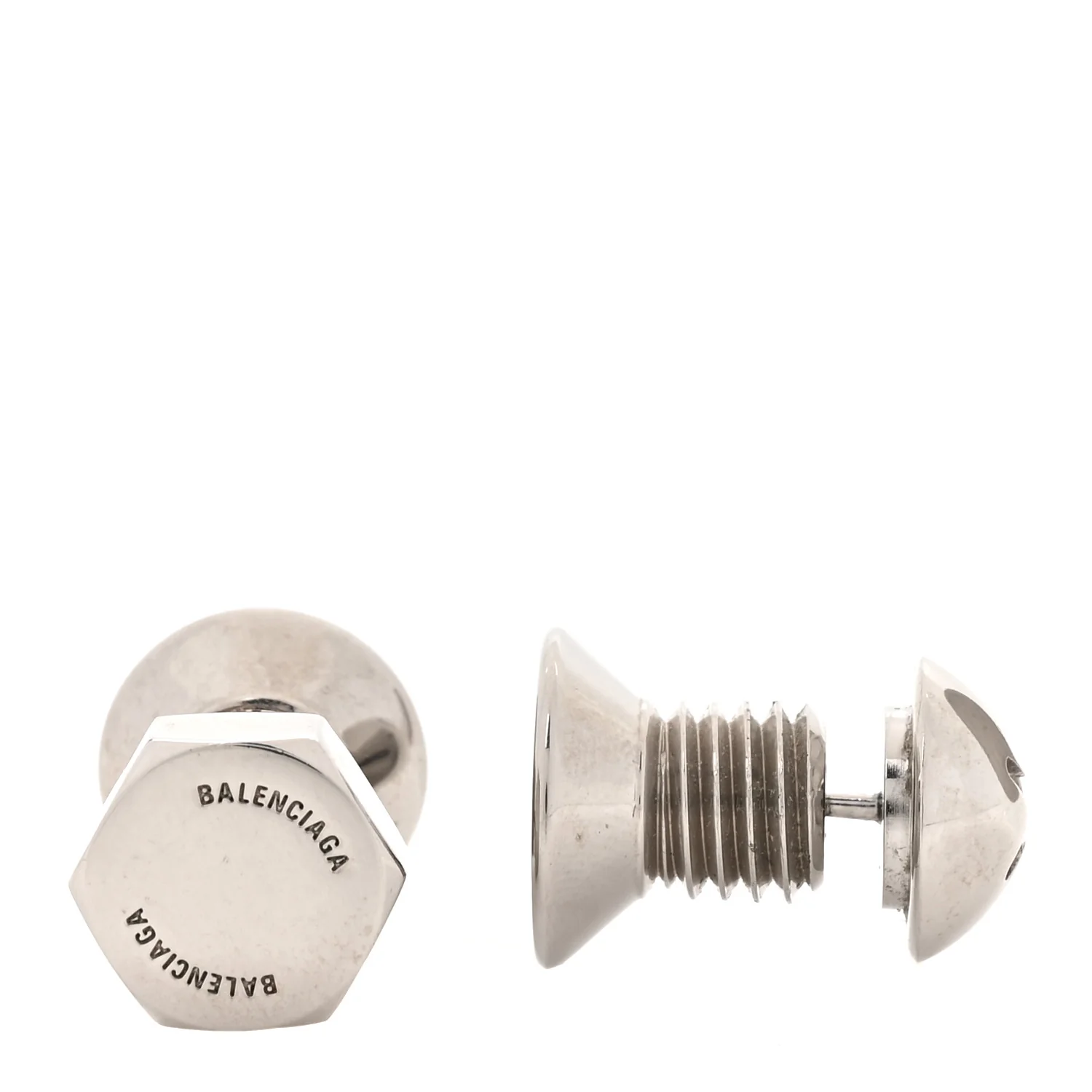 Metal Double Screw Garage Stud Earrings Silver