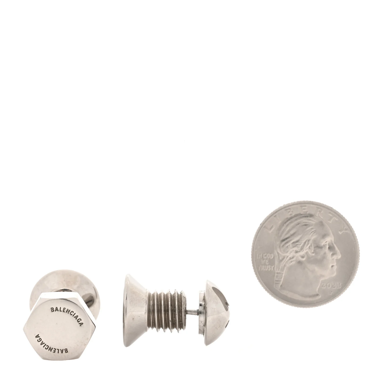Metal Double Screw Garage Stud Earrings Silver - Image 2