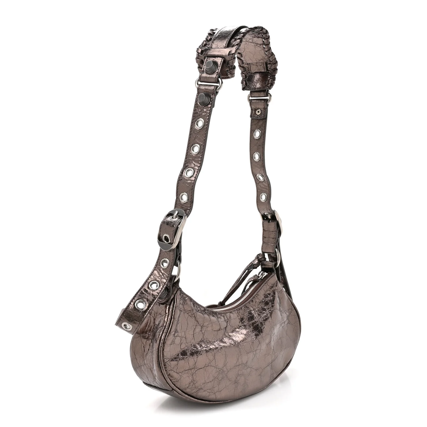 Metallic Agneau Arena Le Cagole Shoulder Bag XS Dark Bronze - Image 4