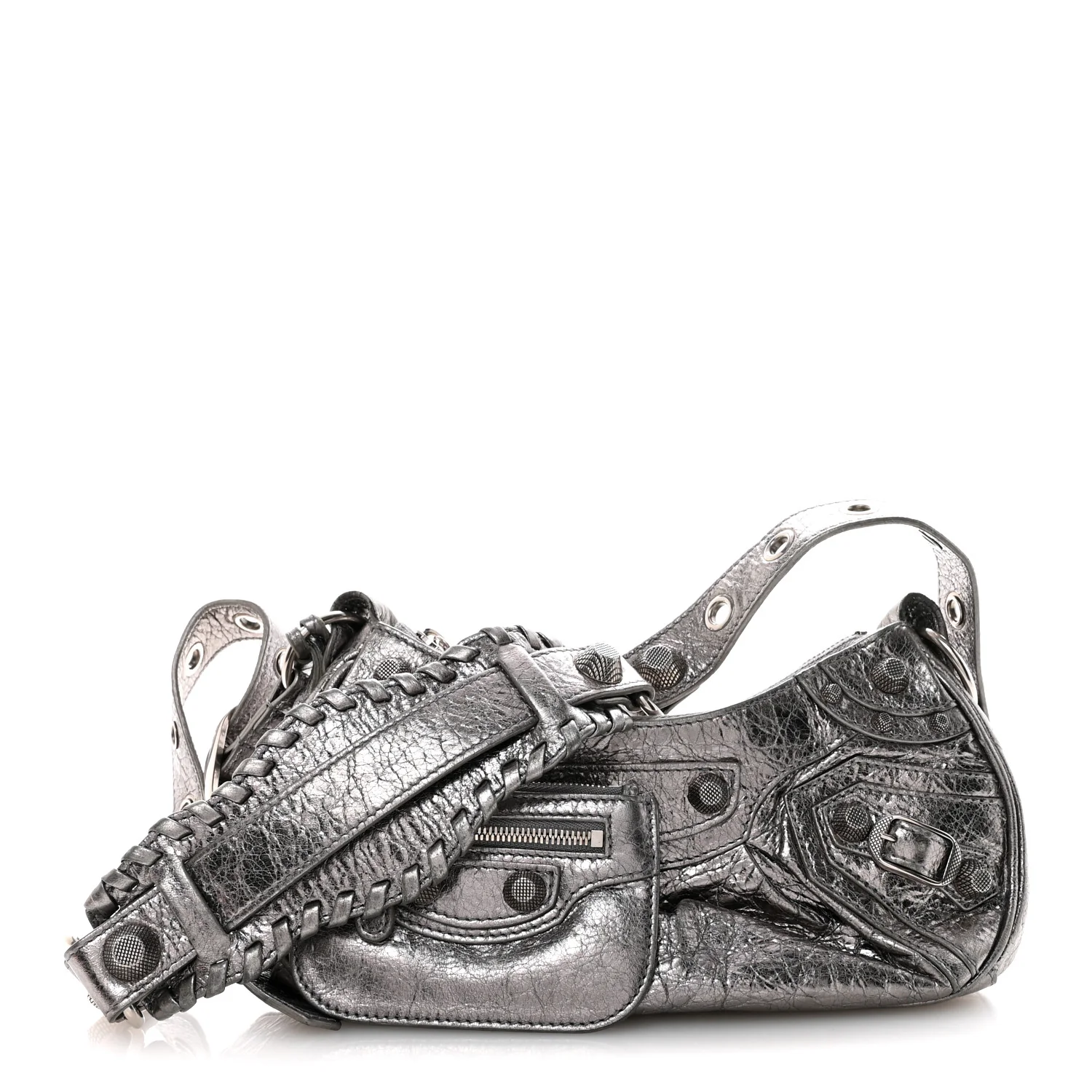 Metallic Agneau Arena Le Cagole Shoulder Bag XS Silver