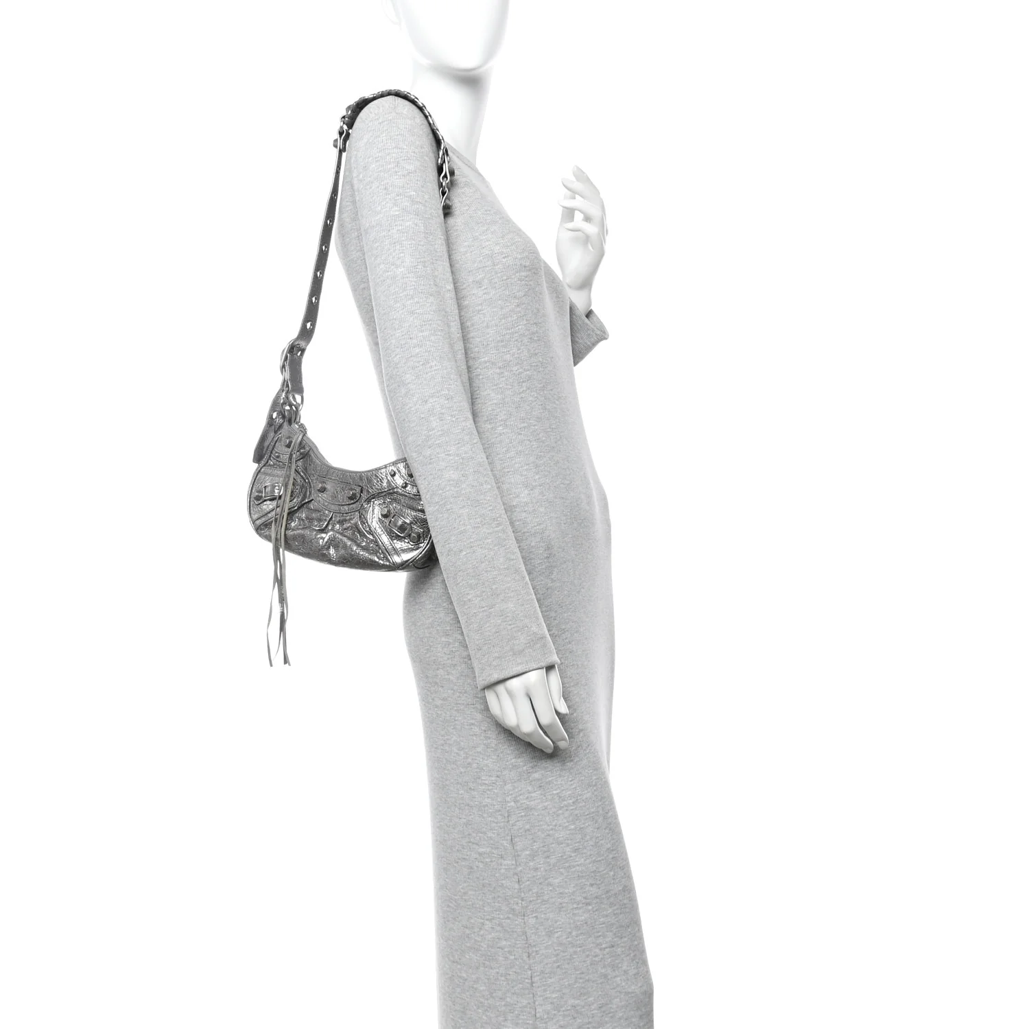 Metallic Agneau Arena Le Cagole Shoulder Bag XS Silver - Image 2