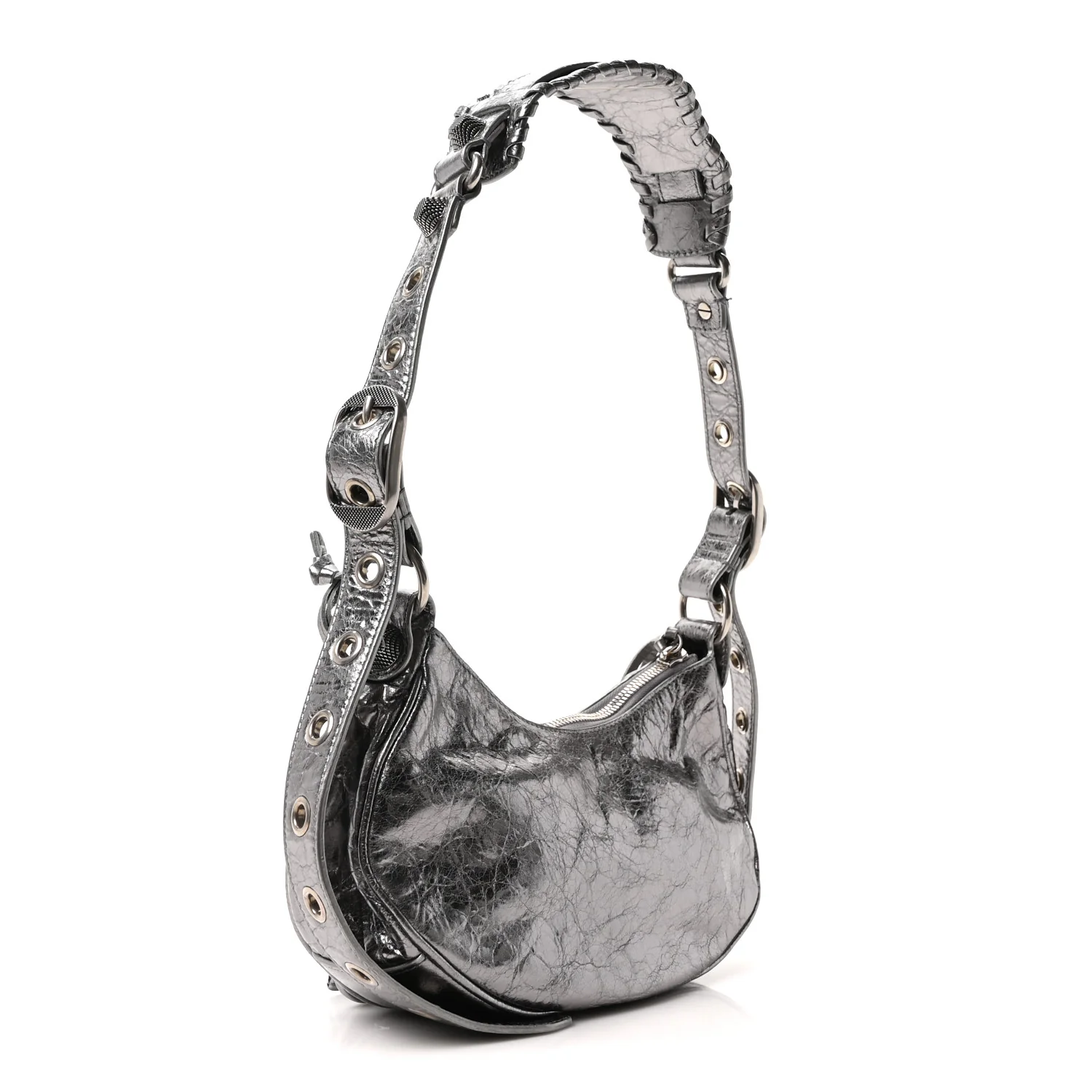 Metallic Agneau Arena Le Cagole Shoulder Bag XS Silver - Image 4