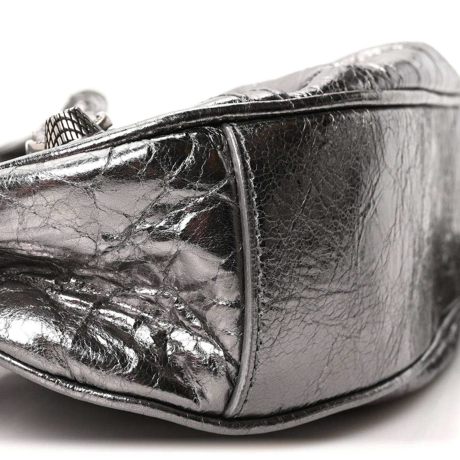 Metallic Agneau Arena Le Cagole Shoulder Bag XS Silver - Image 9