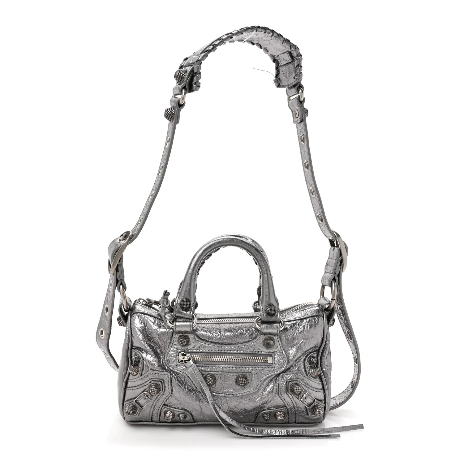 Metallic Agneau Arena Mini Le Cagole Duffle Crossbody Bag Silver