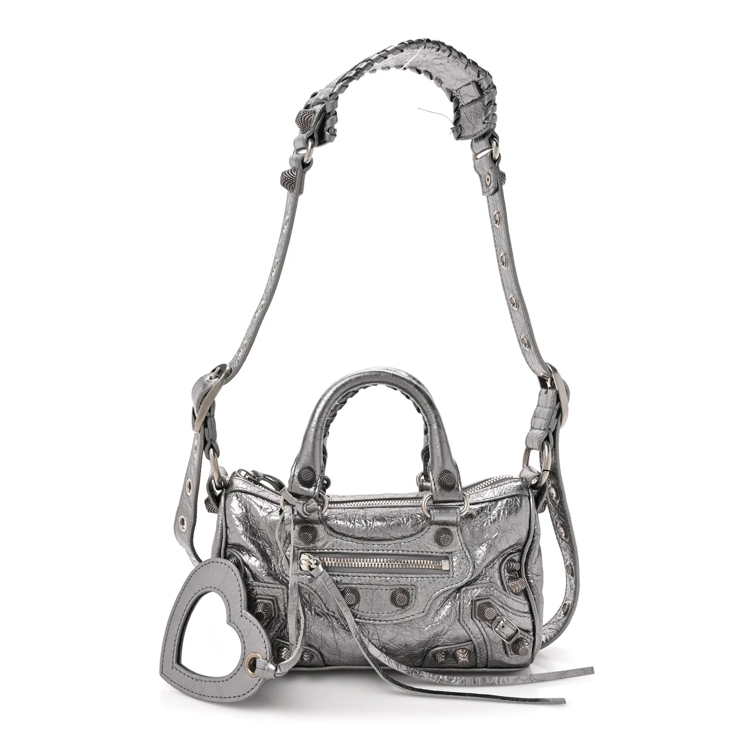Metallic Agneau Arena Mini Le Cagole Duffle Crossbody Bag Silver - Image 3