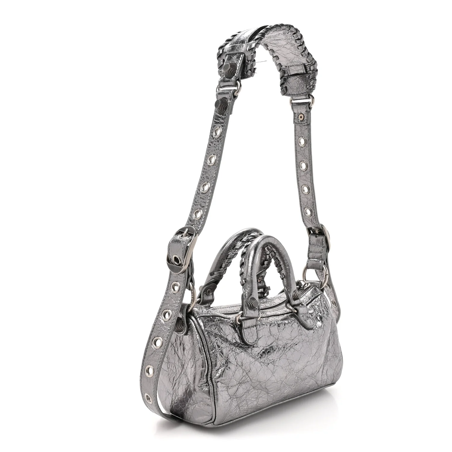 Metallic Agneau Arena Mini Le Cagole Duffle Crossbody Bag Silver - Image 4