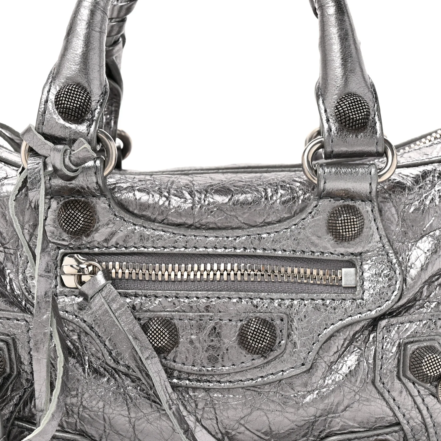 Metallic Agneau Arena Mini Le Cagole Duffle Crossbody Bag Silver - Image 9
