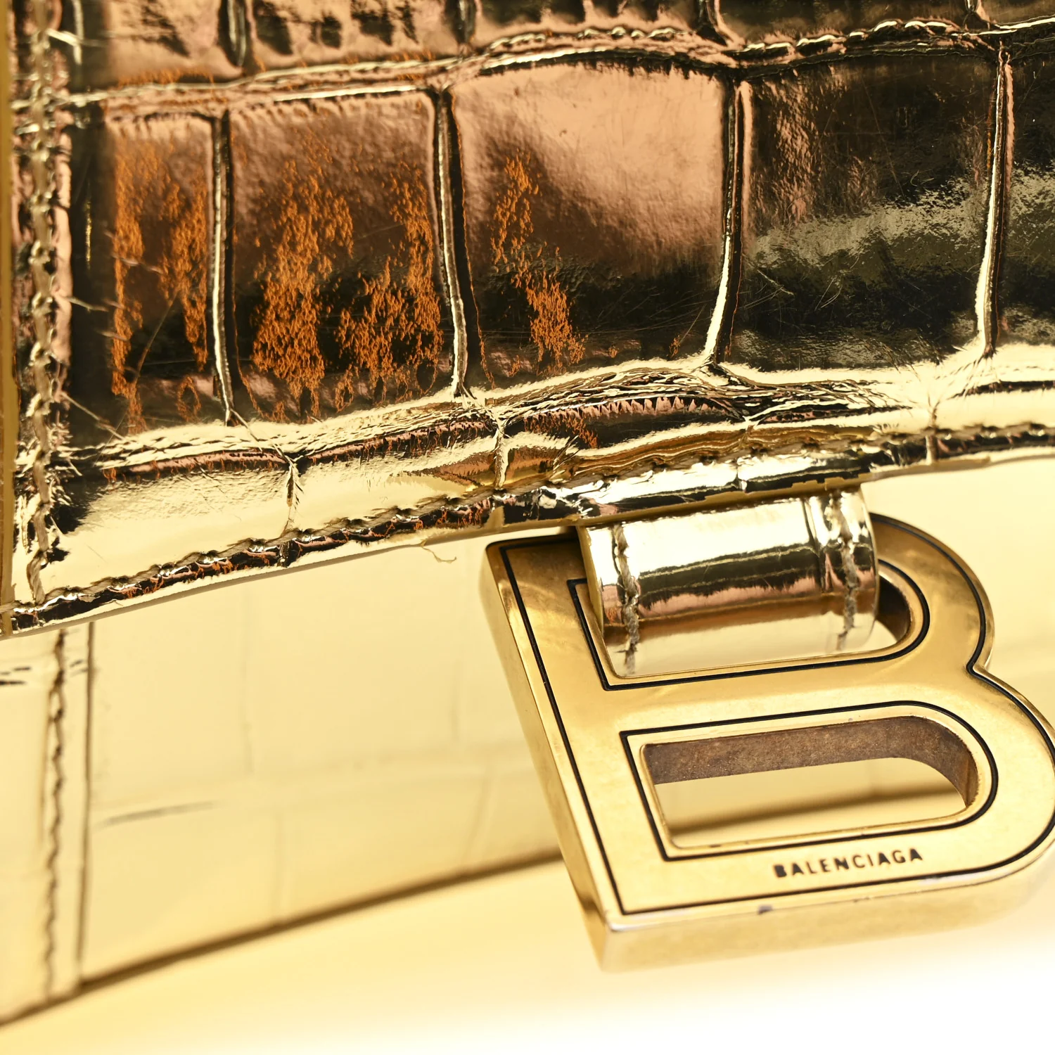 Metallic Calfskin Crocodile Embossed Hourglass Top Handle Bag XS Gold - Image 11