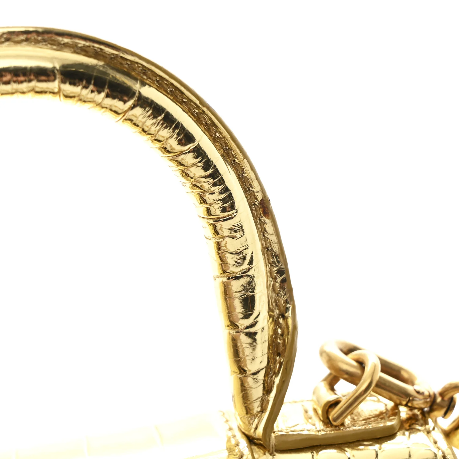 Metallic Calfskin Crocodile Embossed Hourglass Top Handle Bag XS Gold - Image 12