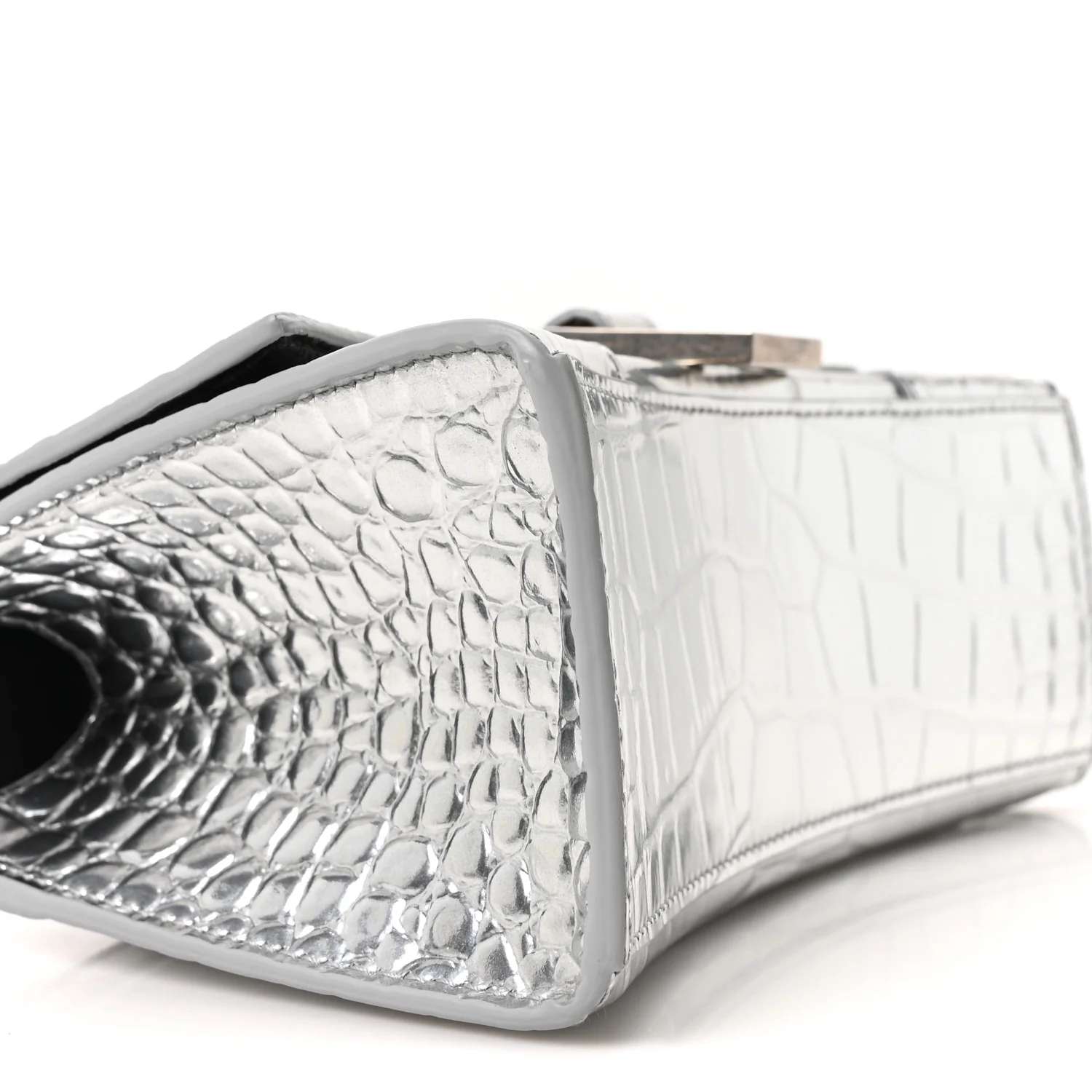 Metallic Calfskin Crocodile Embossed Hourglass Top Handle Bag XS Silver - Image 8
