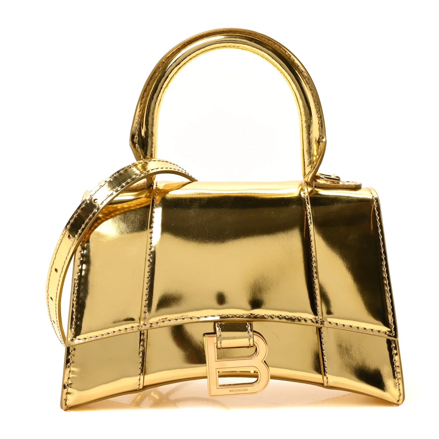 Metallic Calfskin Hourglass Top Handle Bag XS Gold