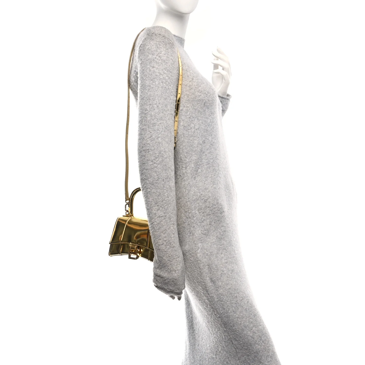 Metallic Calfskin Hourglass Top Handle Bag XS Gold - Image 2