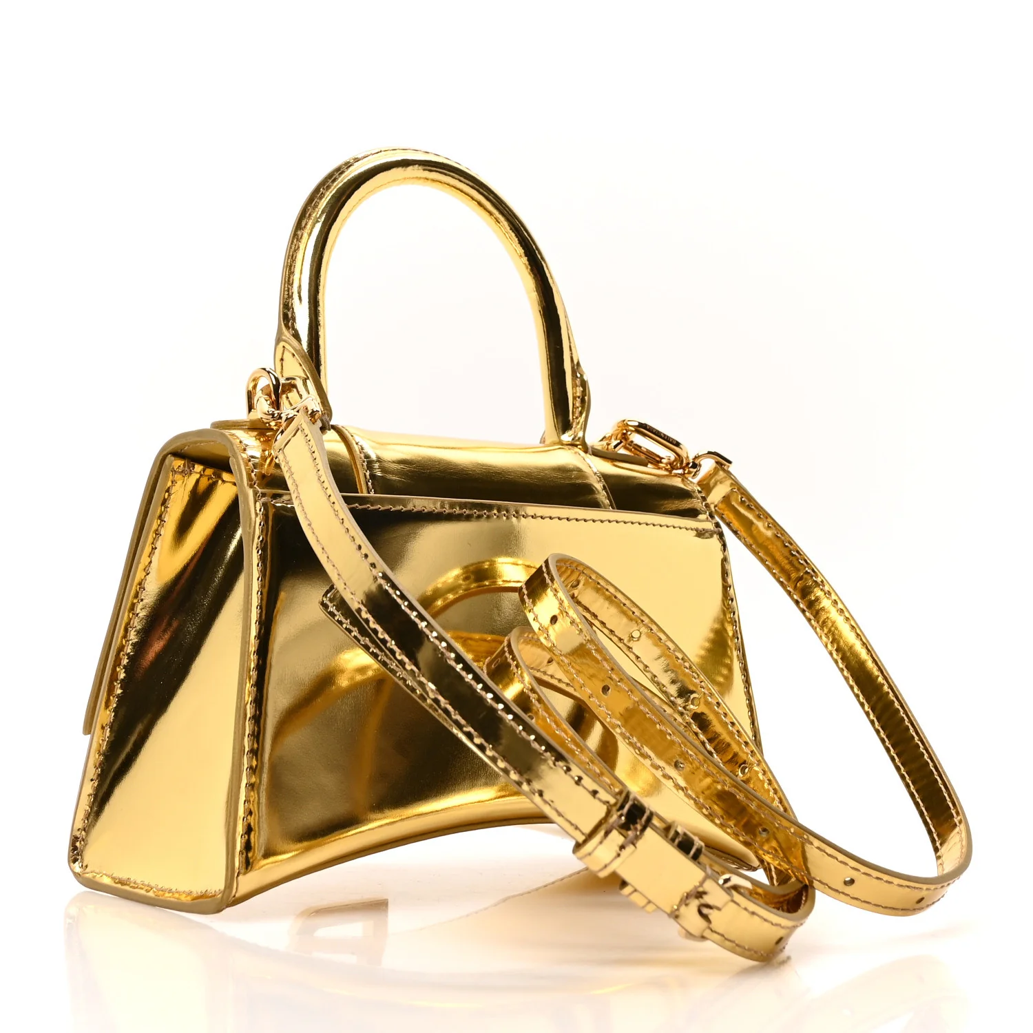 Metallic Calfskin Hourglass Top Handle Bag XS Gold - Image 3