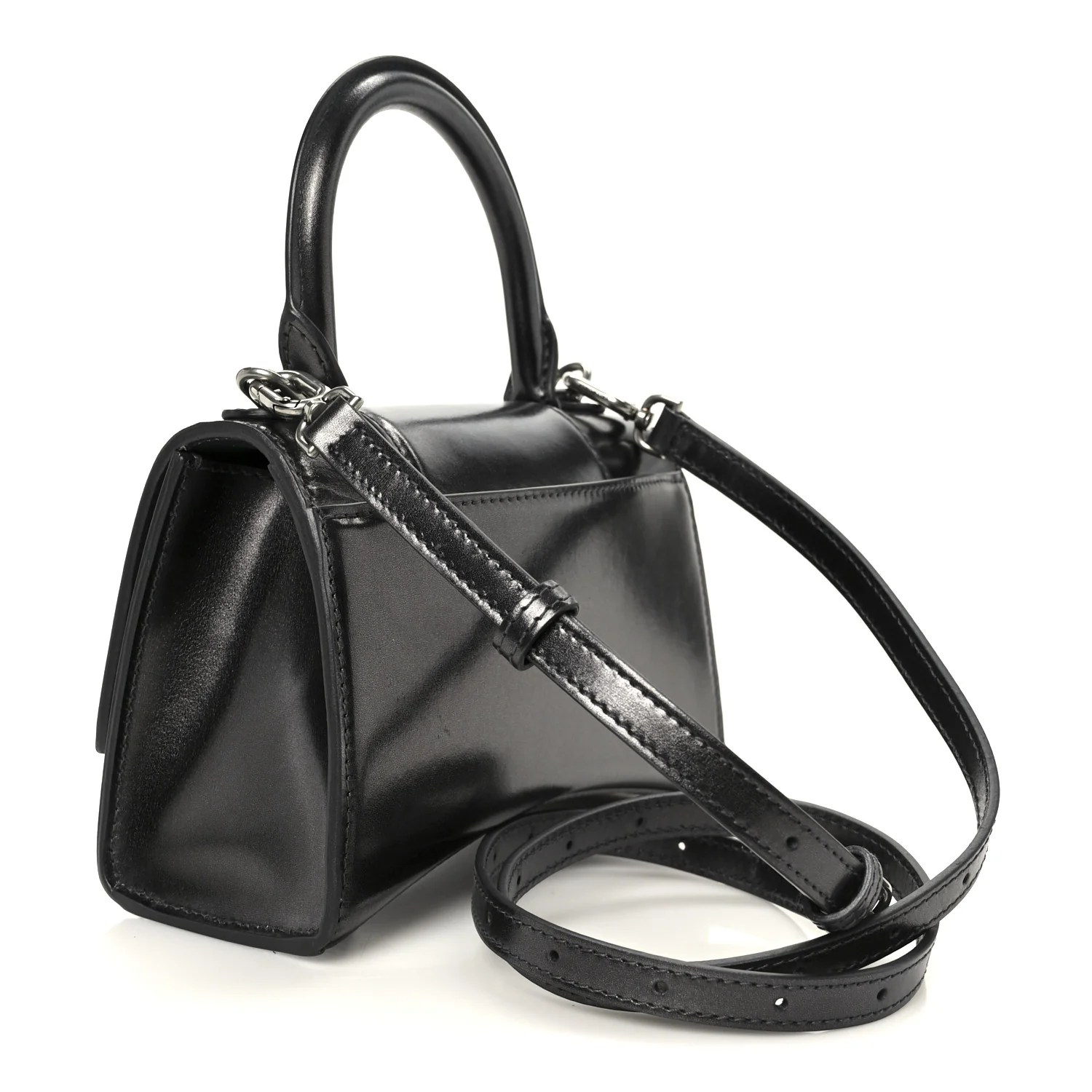 Metallic Calfskin Hourglass Top Handle Bag XS Gunmetal - Image 3