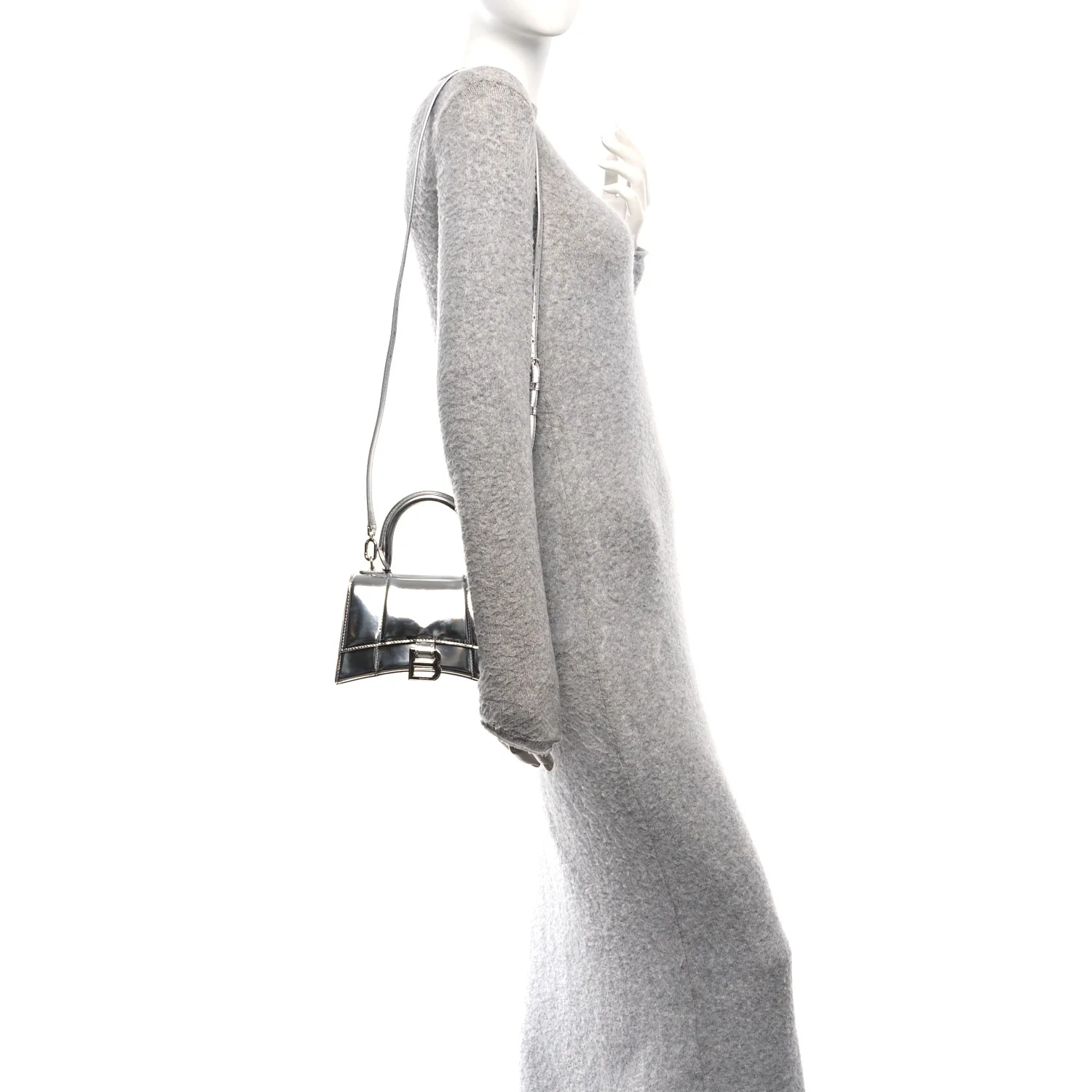 Metallic Calfskin Hourglass Top Handle Bag XS Silver - Image 2