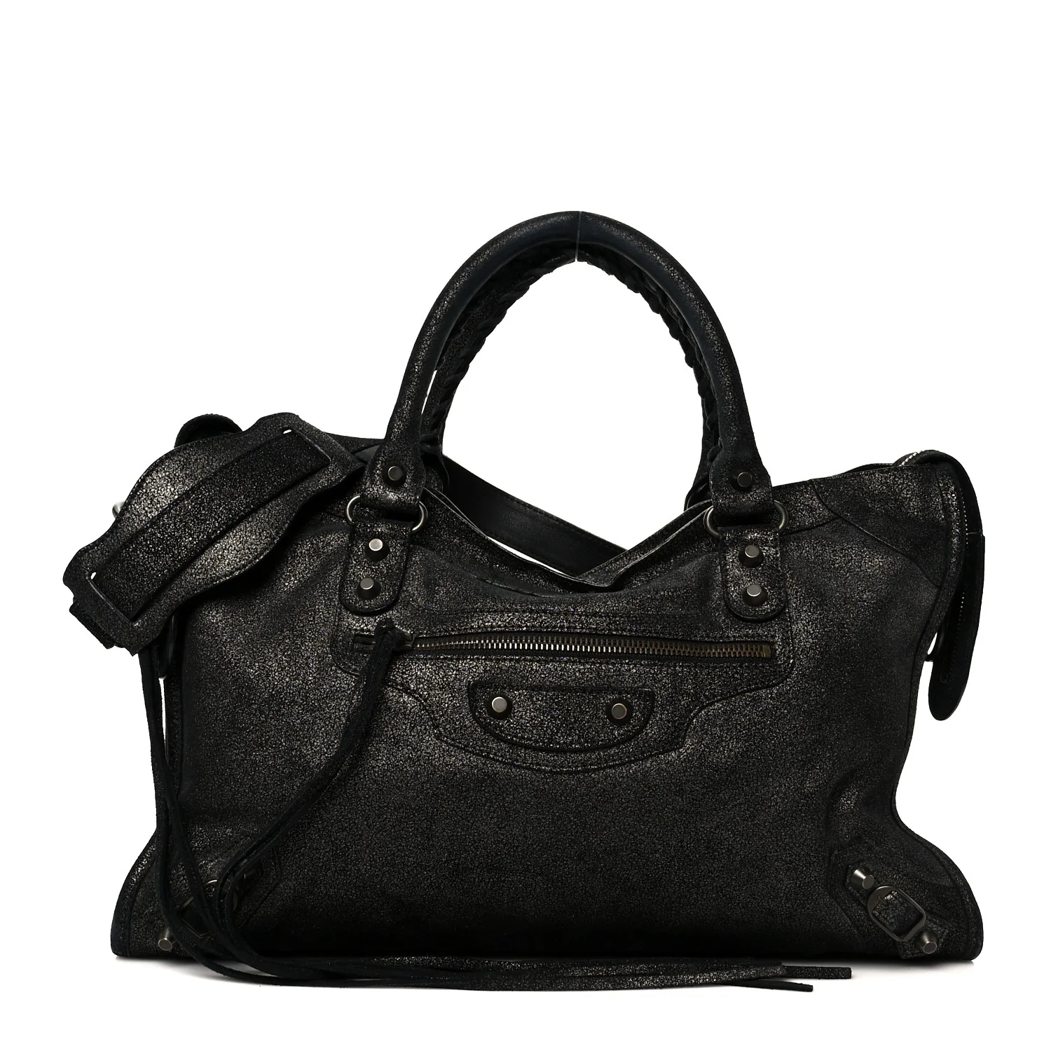 Metallic Craquele Calfskin Classic Hardware City Black
