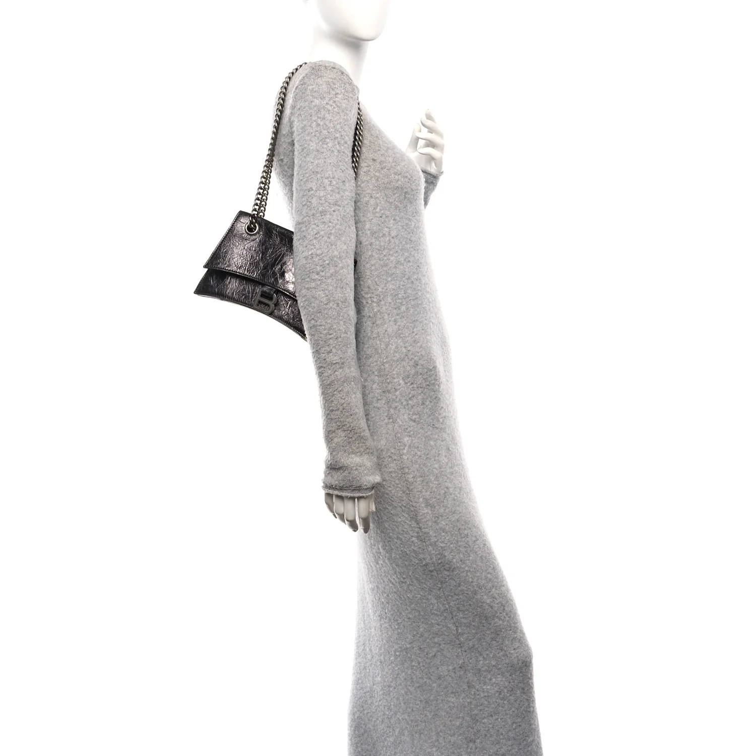 Metallic Crushed Calfskin Quilted Small Crush Chain Bag Steel Grey - Image 2