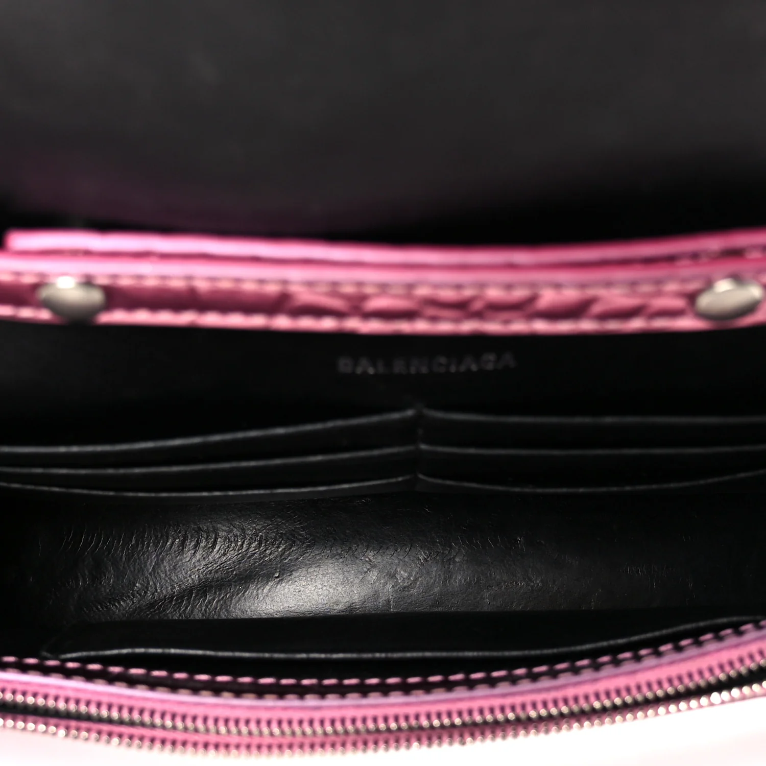 Metallic Shiny Calfskin Crocodile Embossed Hourglass Chain Bag Pink - Image 5