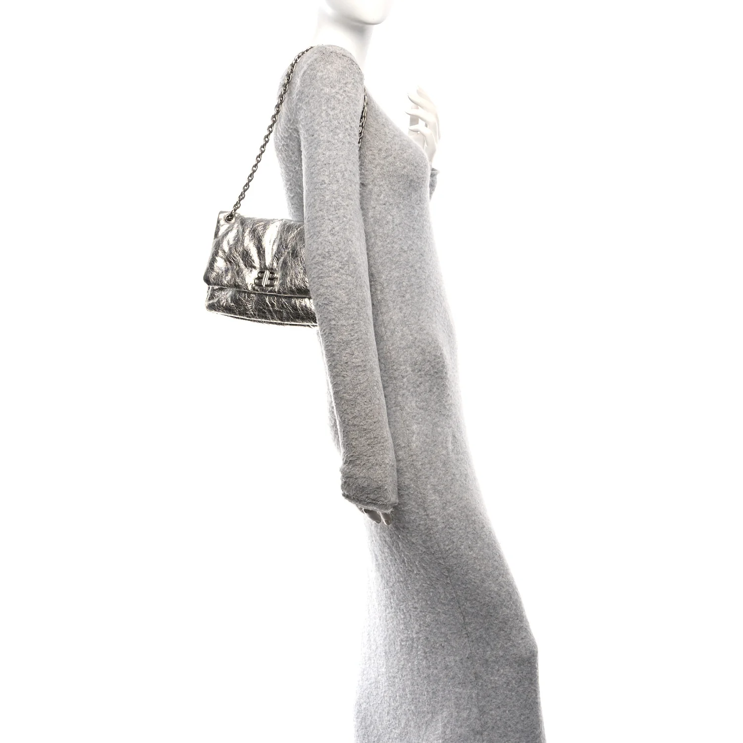 Metallized Arena Calfskin MIni Monaco Chain Shoulder Bag Silver - Image 2