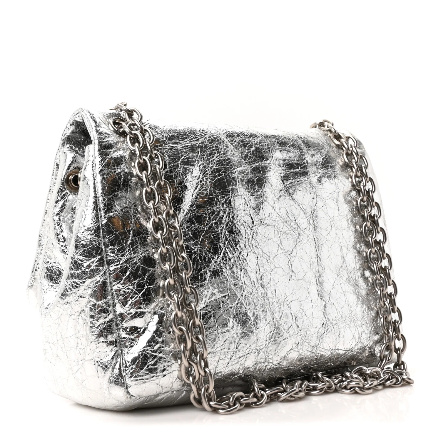 Metallized Arena Calfskin MIni Monaco Chain Shoulder Bag Silver - Image 3