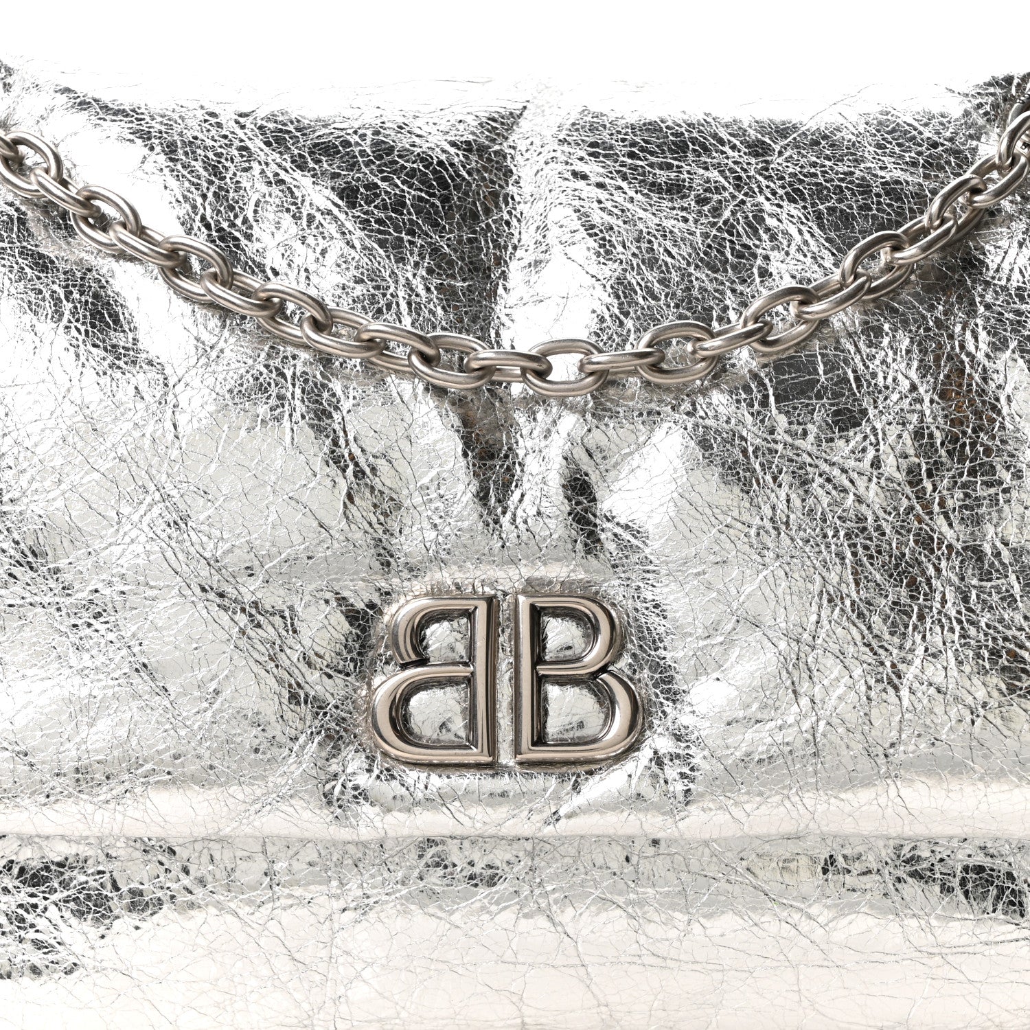 Metallized Arena Calfskin MIni Monaco Chain Shoulder Bag Silver - Image 7