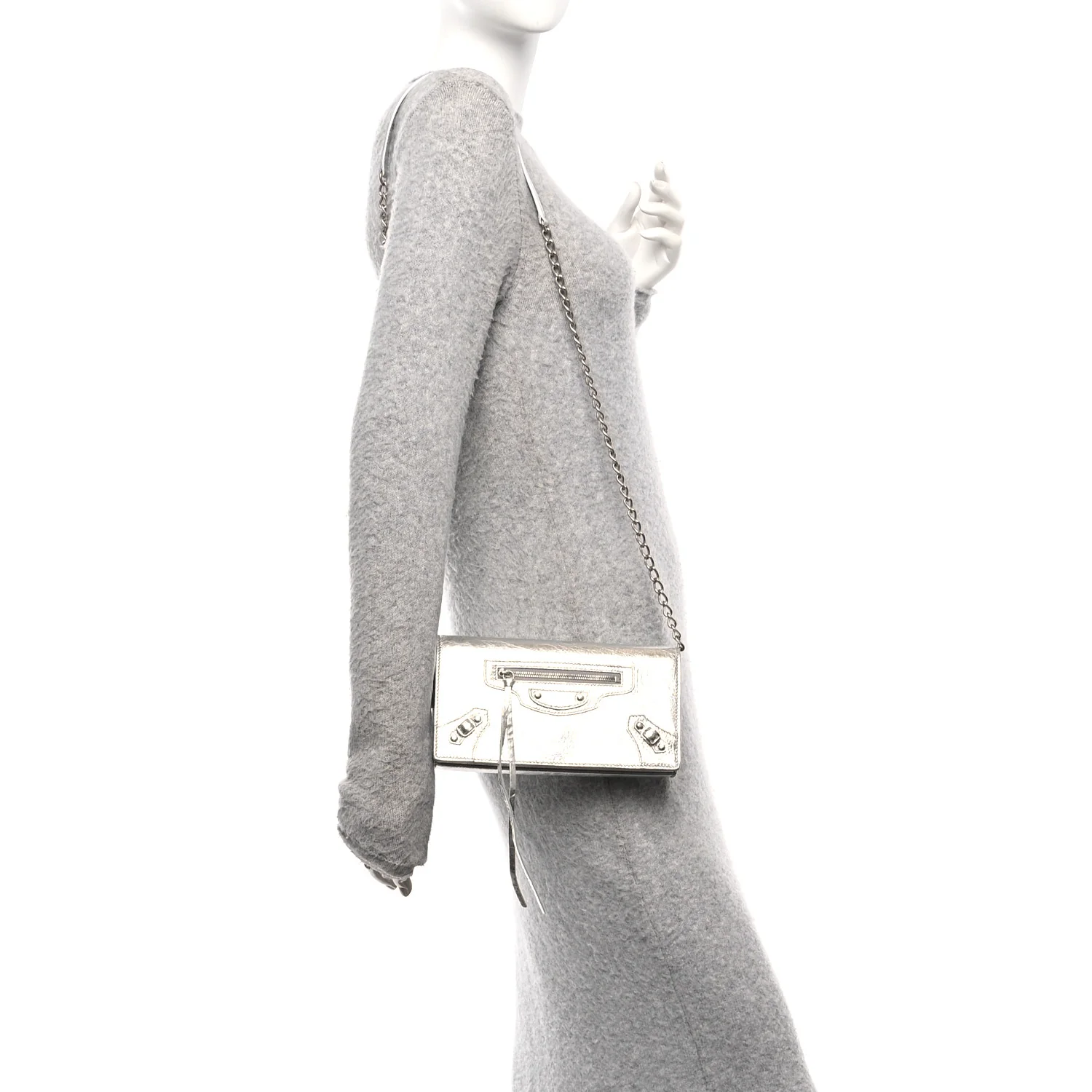 Metallized Arena Lambskin Classic Silver Hardware Le City Wallet On Chain Silver - Image 2